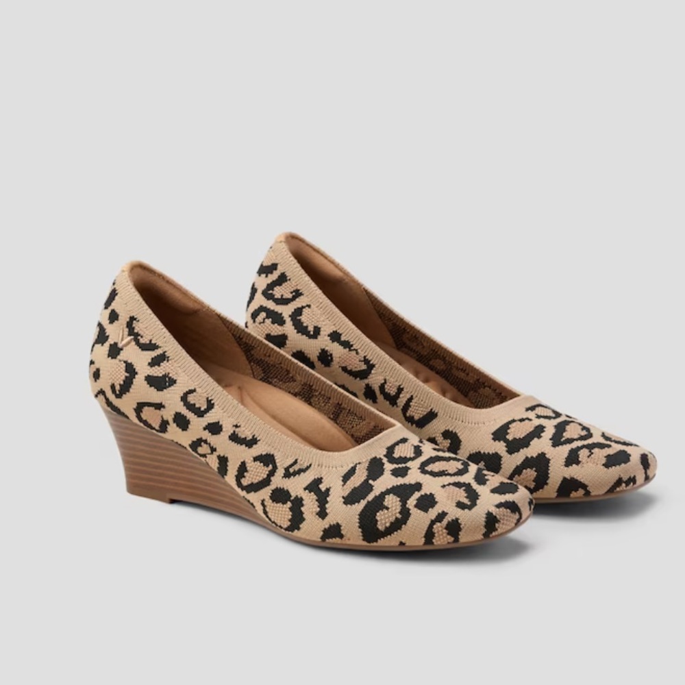 Vivaia Leopard Print Beige Wedge Pumps - Women